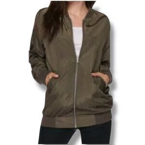 Active USA Nylon Full-Zip Bomber Jacket Women's M Army Green Lightweight Fall